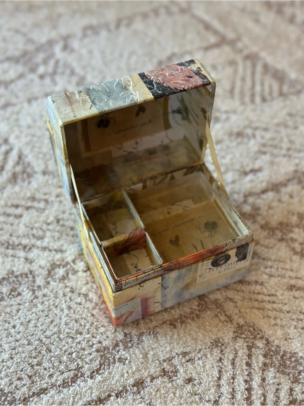 Artist Made Mixed Media Keepsake Box Removable Tray Jewelry Box Folk Art OOAK